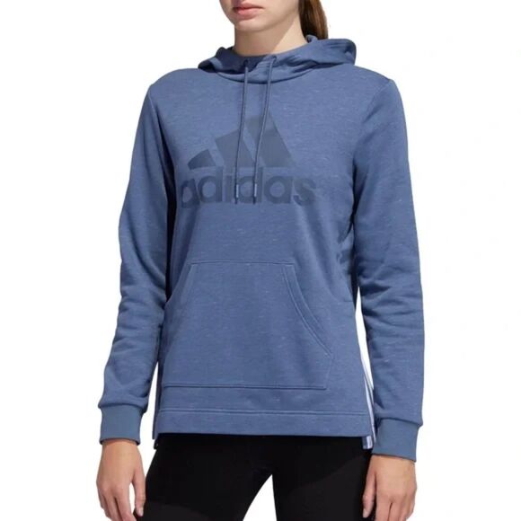 Adidas Women's Post‎ Game Badge Loose Sweatshirt Blue Size Small NWT - Picture 1 of 6